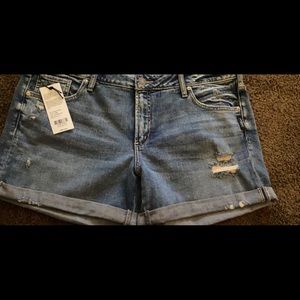 Women’s silver brand denim shorts